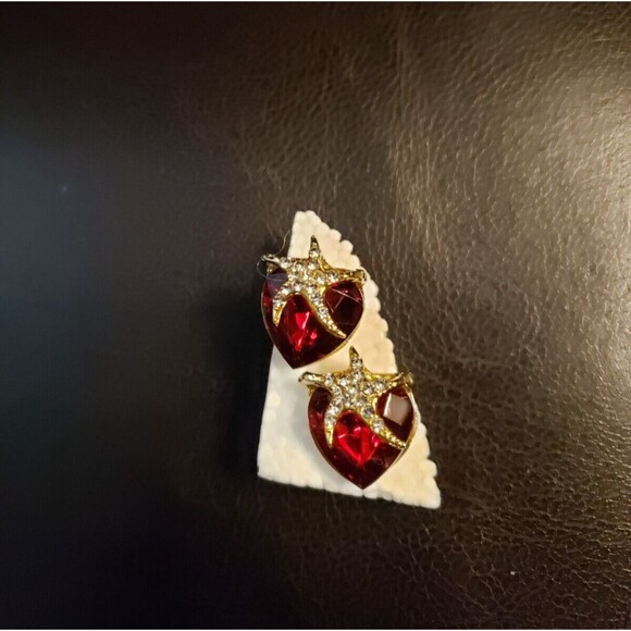 Gold Red STRAWBERRY Heart Rhinestone Necklace Earrings Ring Jewelry Set - Picture 5 of 8